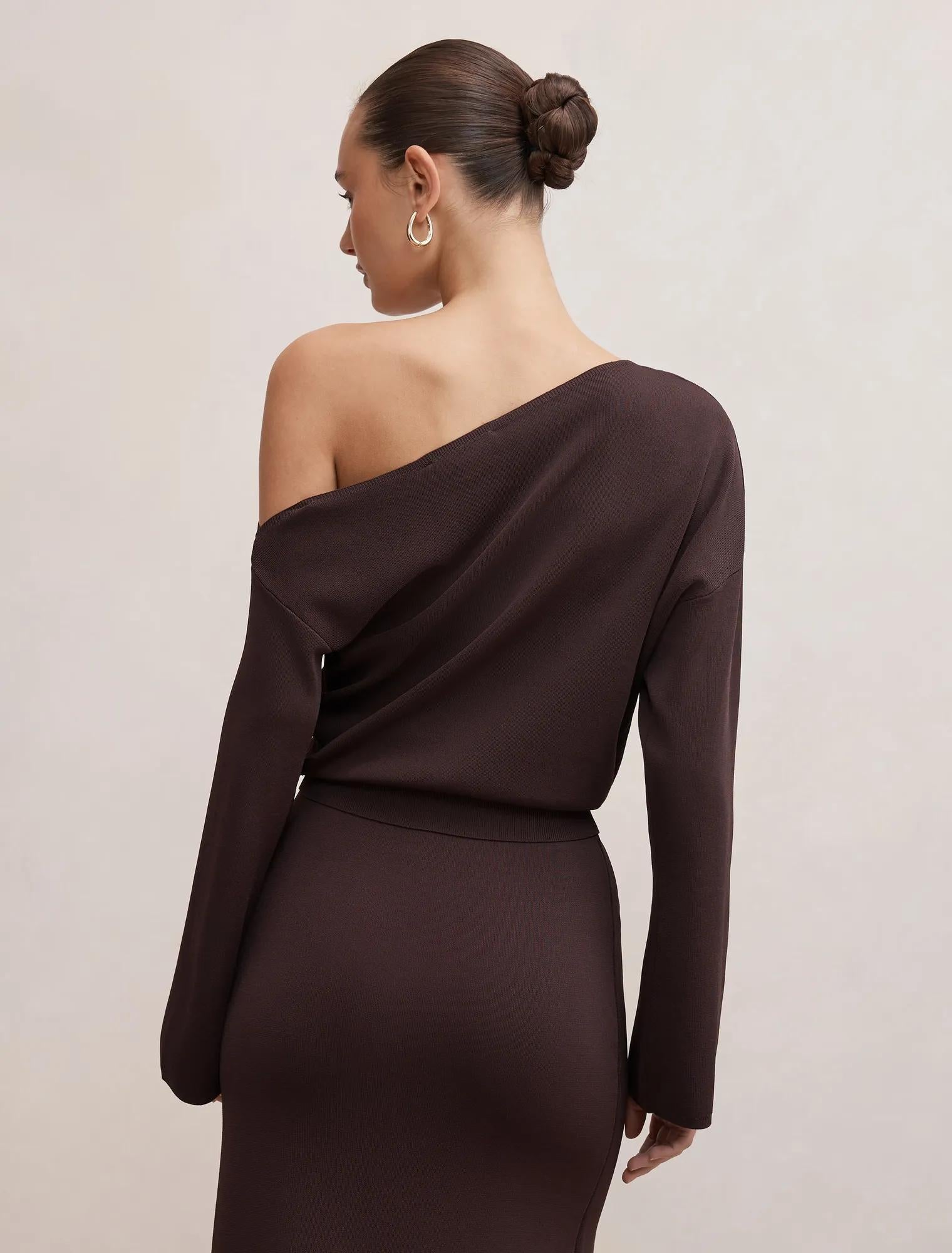 Ayva Asym Knit Top Chocolate Co-ord