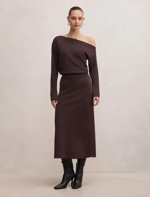 Ayva Asym Knit Top Chocolate Co-ord