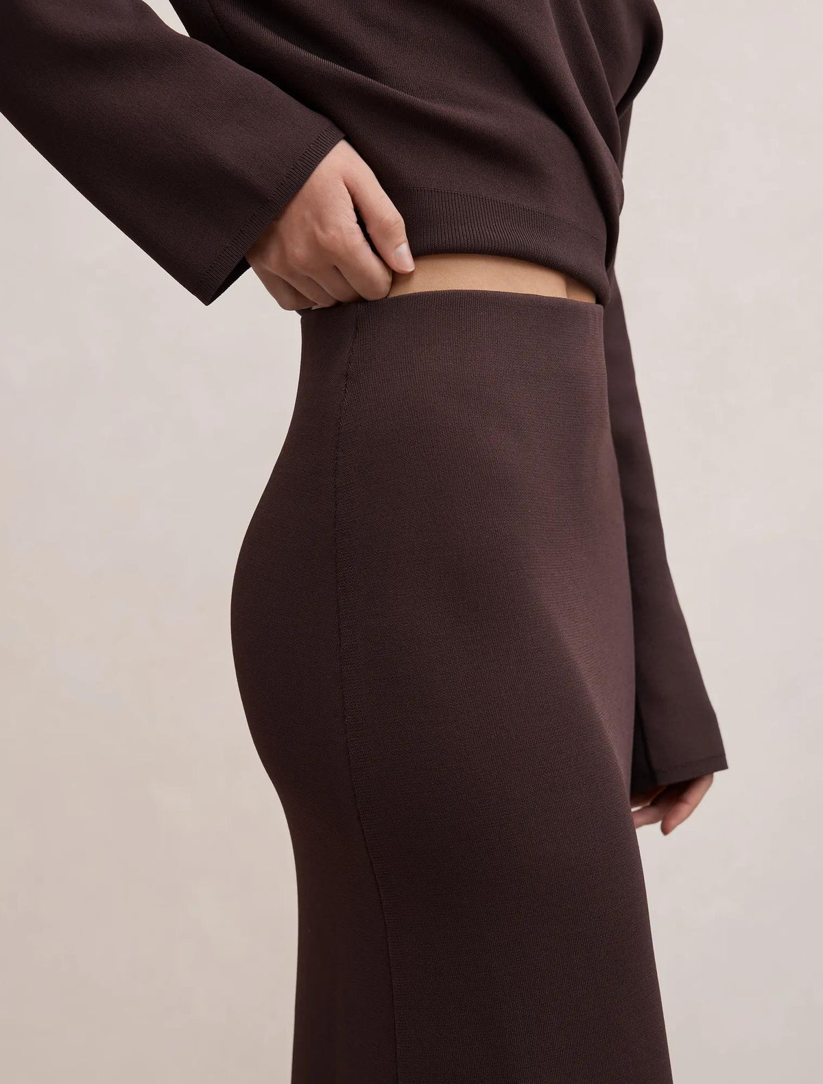 Ayva Knitted Midi Skirt Chocolate Co-ord
