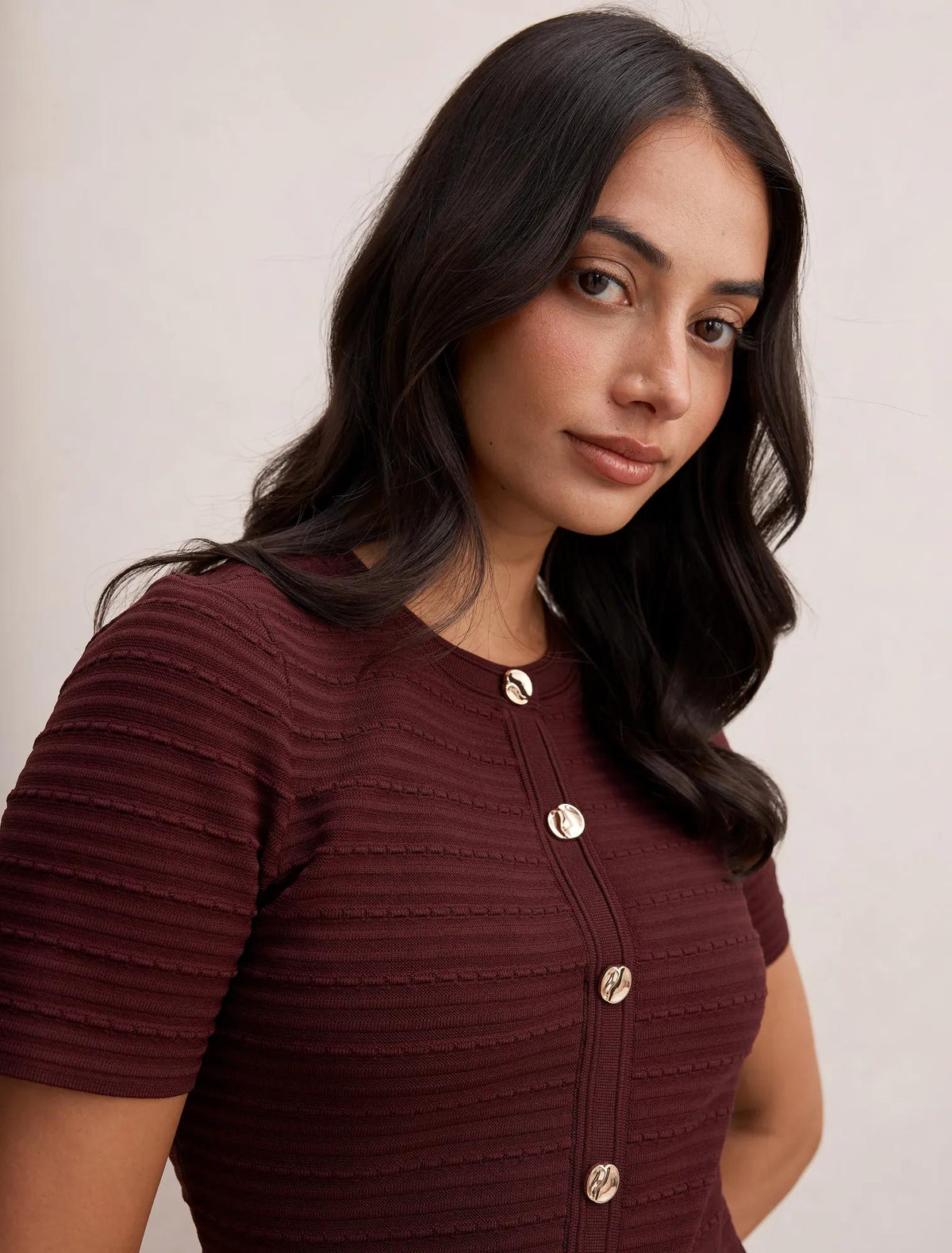 Anika Stitch Interest Knit Mini Dress Berry Red