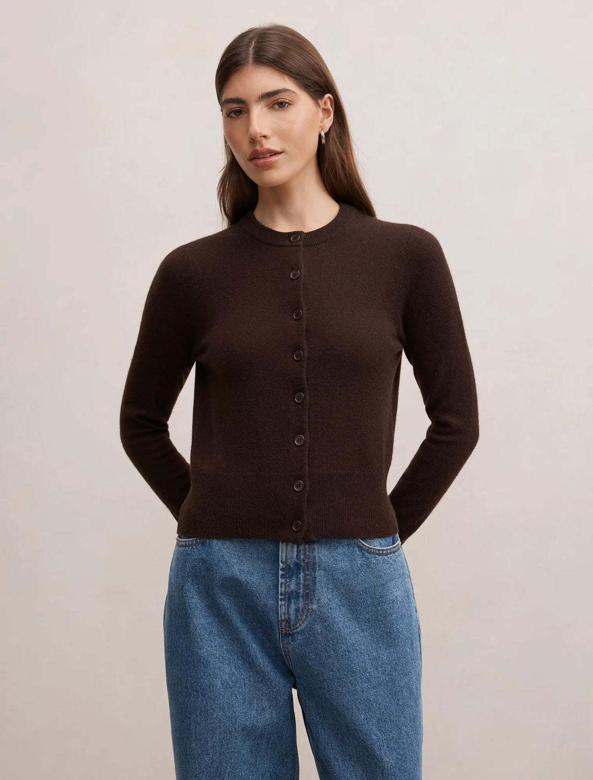 Haisley Merino Blend Knit Cardigan Chocolate