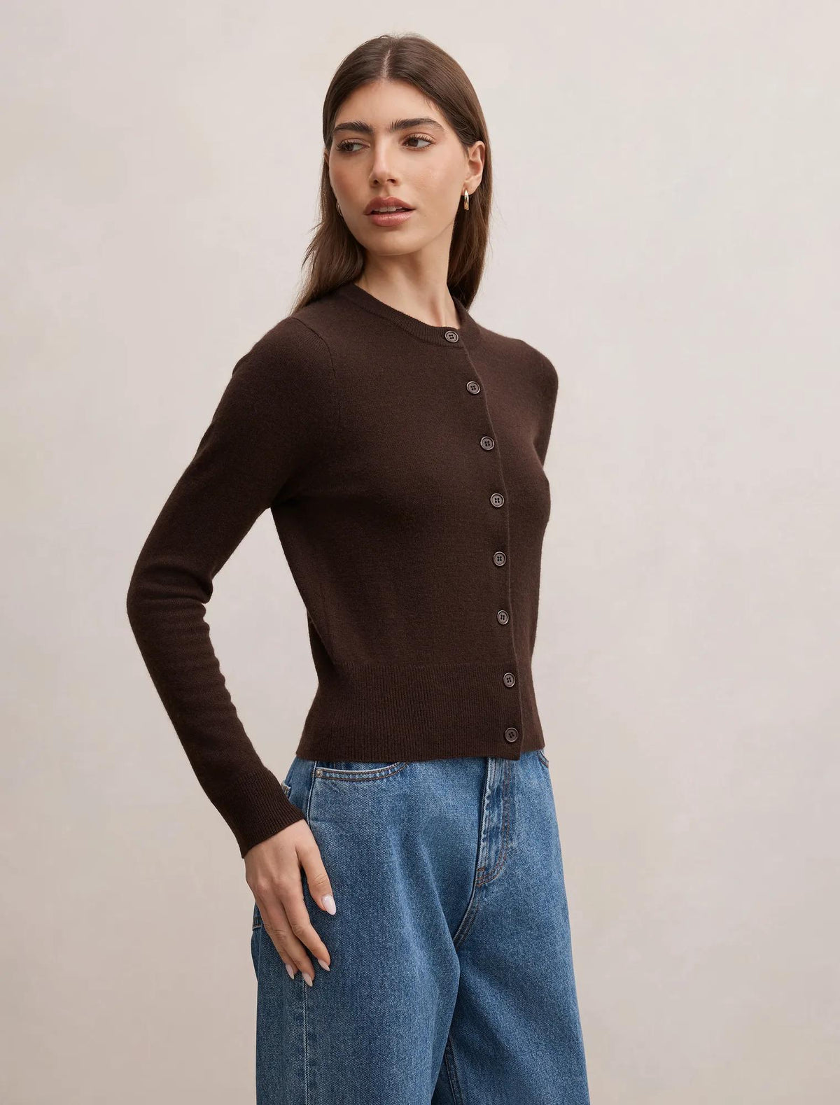 Haisley Merino Blend Knit Cardigan Chocolate