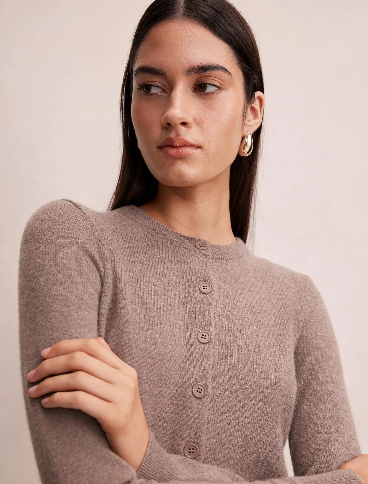 Haisley Merino Blend Knit Cardigan Mocha Brown