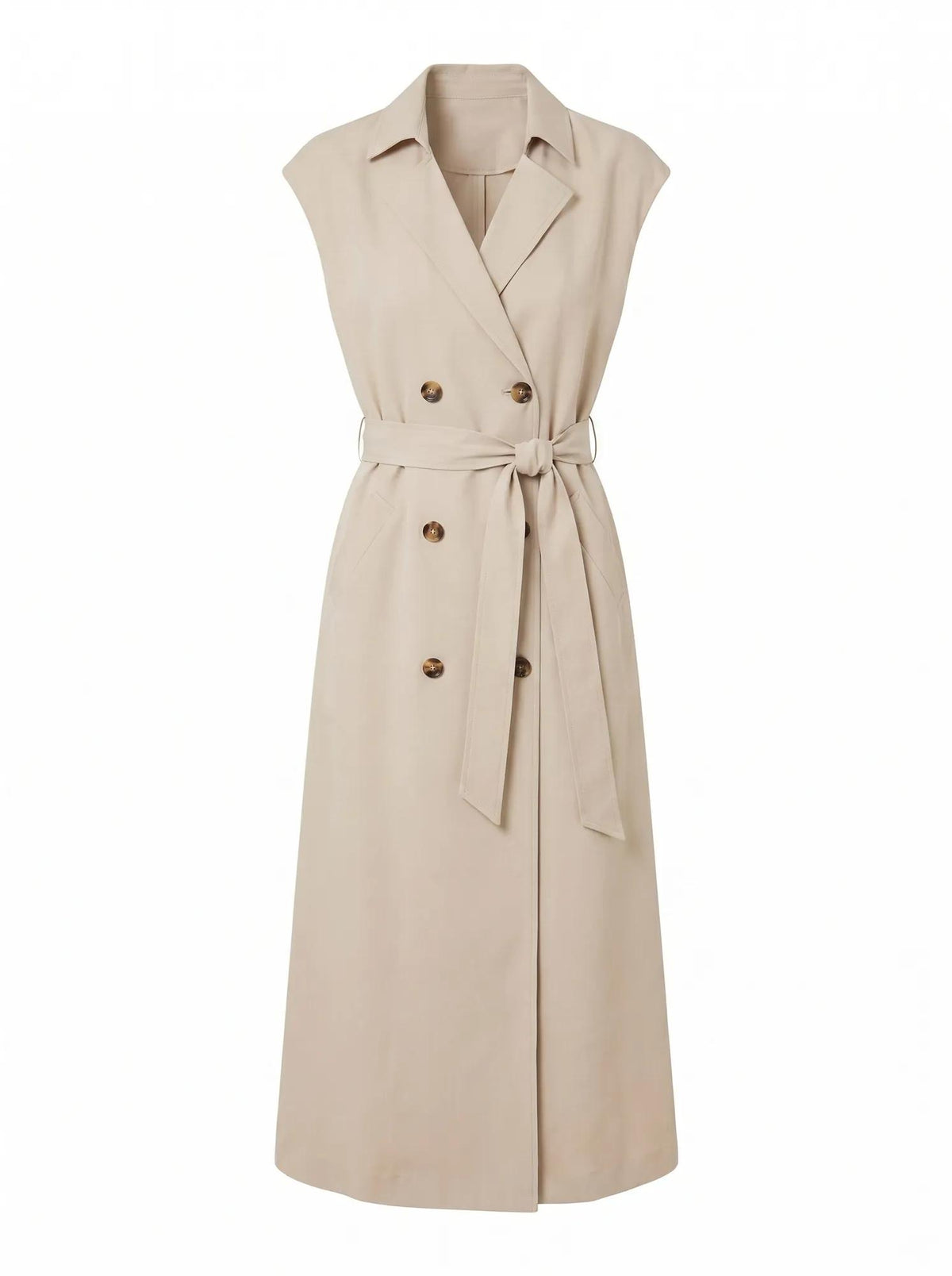 Elsa Sleeveless Trench Midi Dress Neutral Stone_mannequin