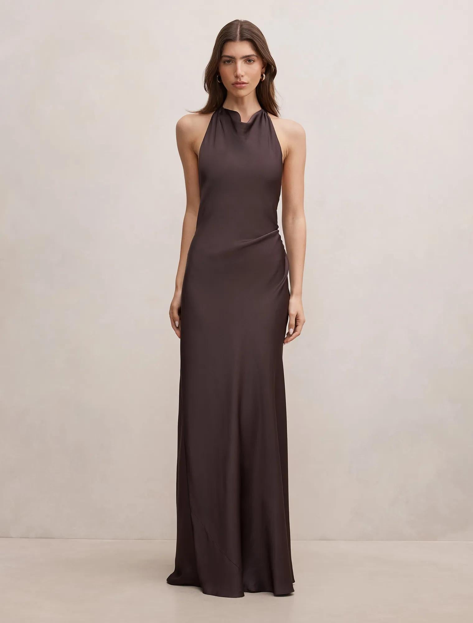 Drew Halter Back Tie Maxi Warm Chocolate
