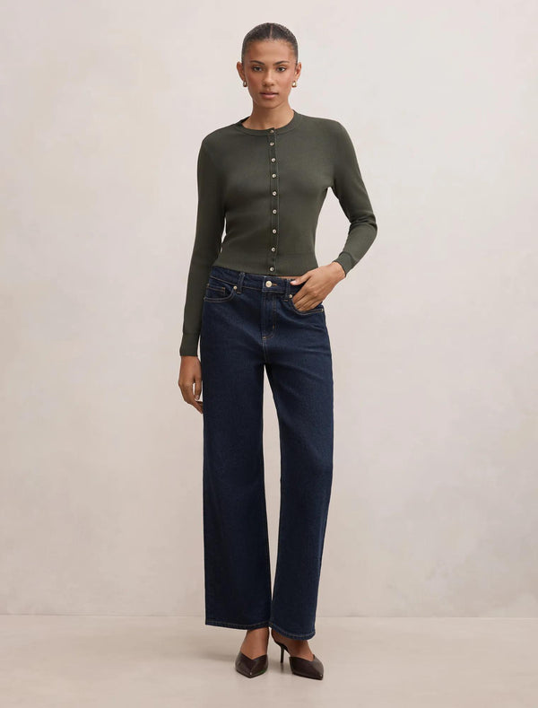 Rylee Crew Neck Cardigan Olive Green
