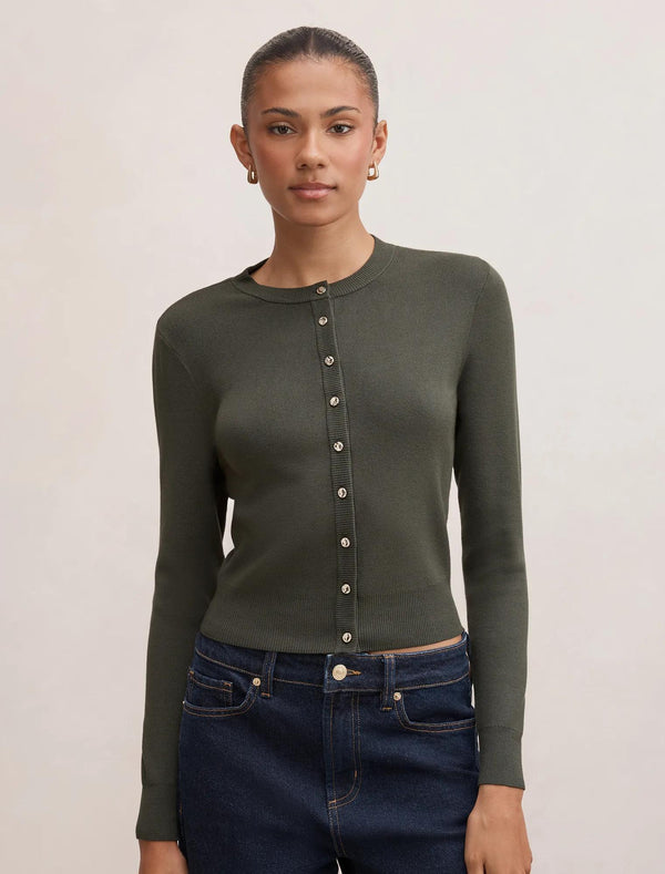 Rylee Crew Neck Cardigan Olive Green