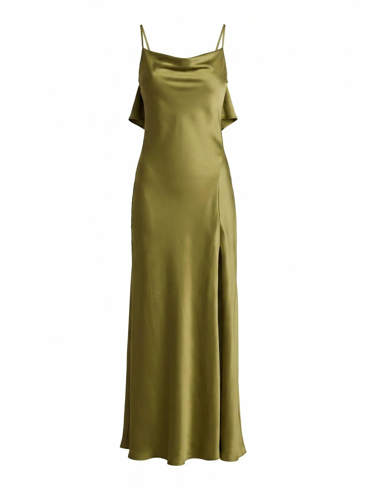 Allora Ruffle Back Satin Maxi Pear Green_mannequin
