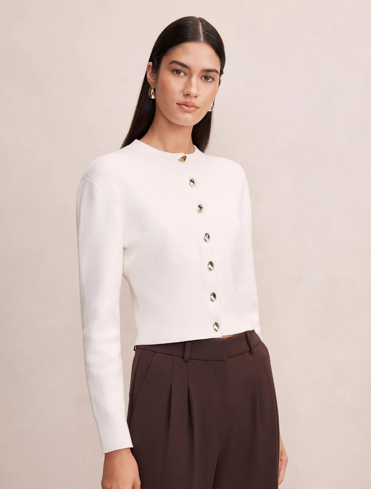 Kaia Deep Hem Cardigan Cream