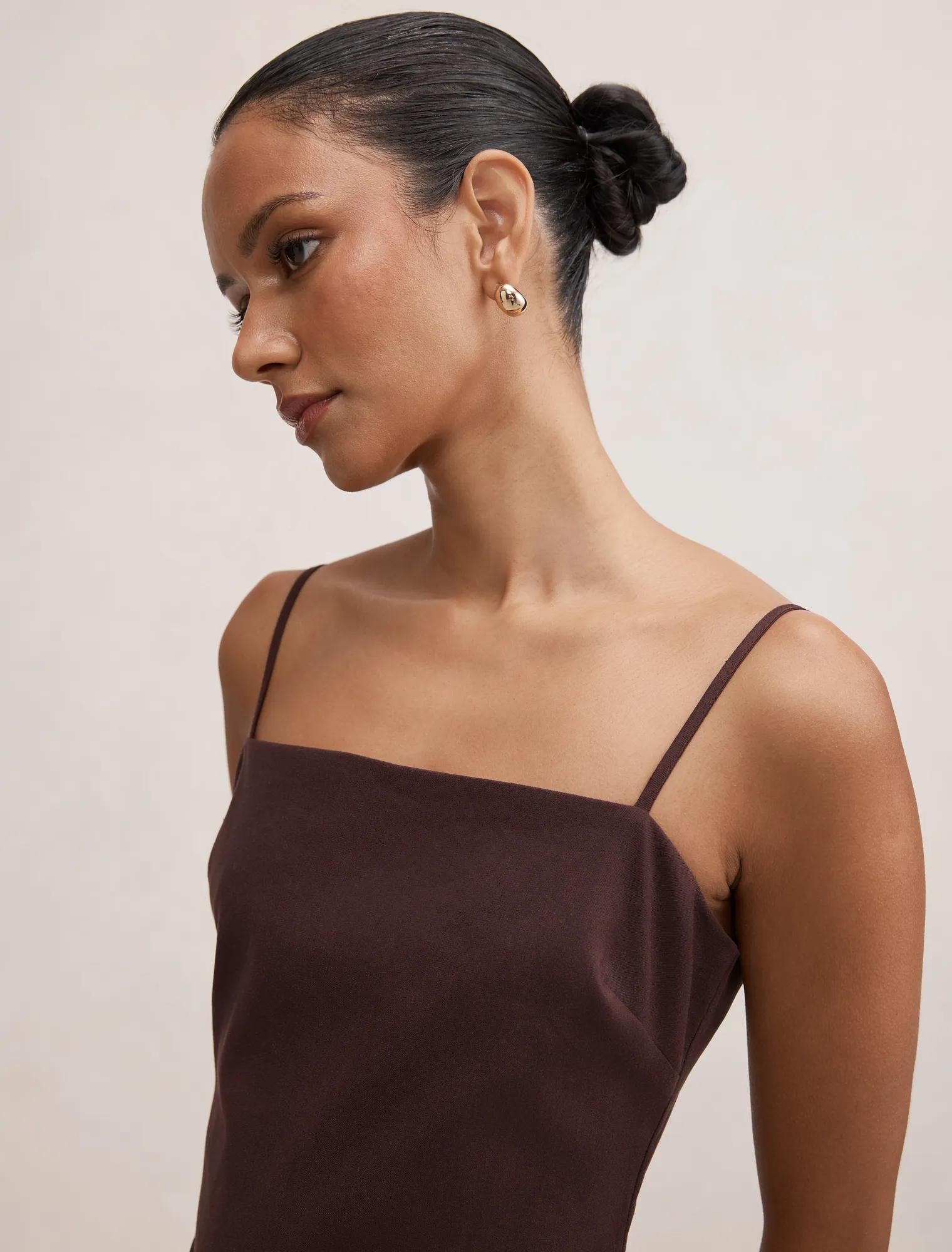Sienna Petite Linen Sarong Mini Dress Chocolate
