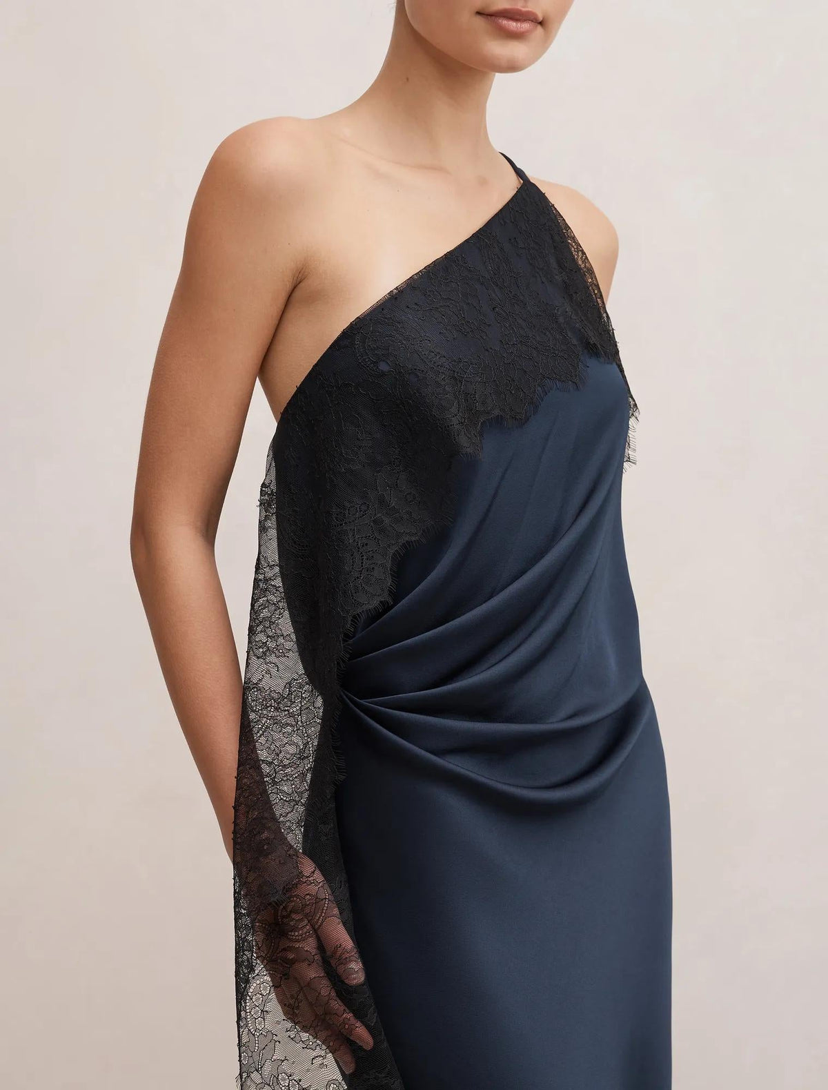 Sylvie Asym Satin Bias Dress Navy/Black