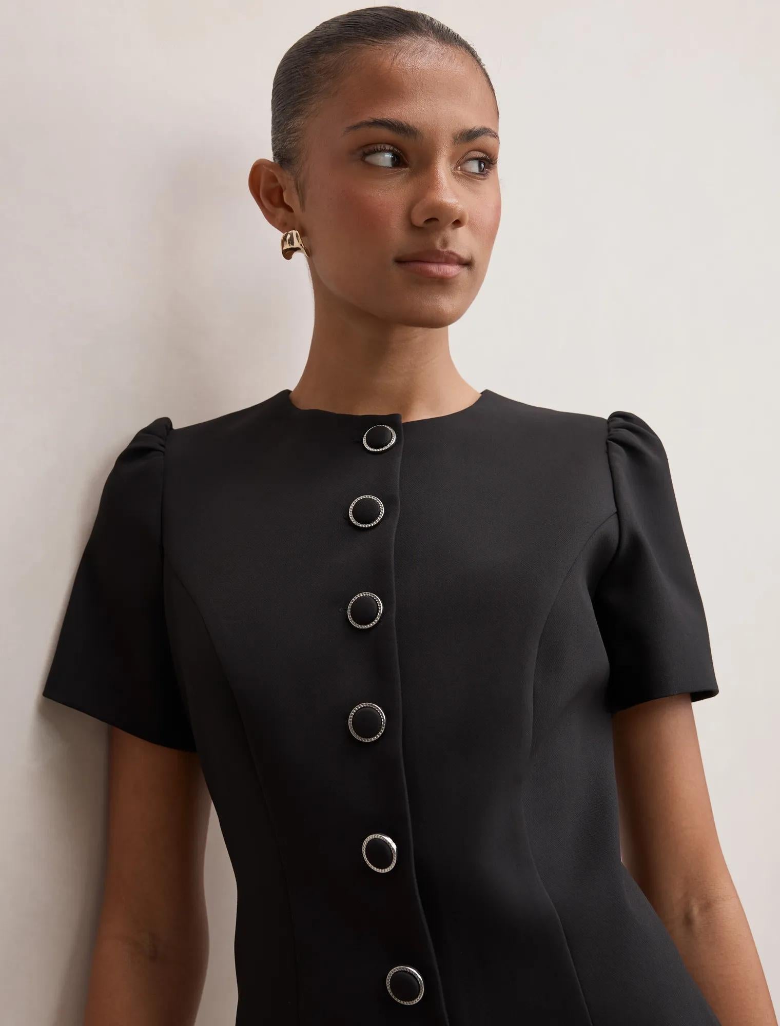 Elinda Button Up Mini Dress Black
