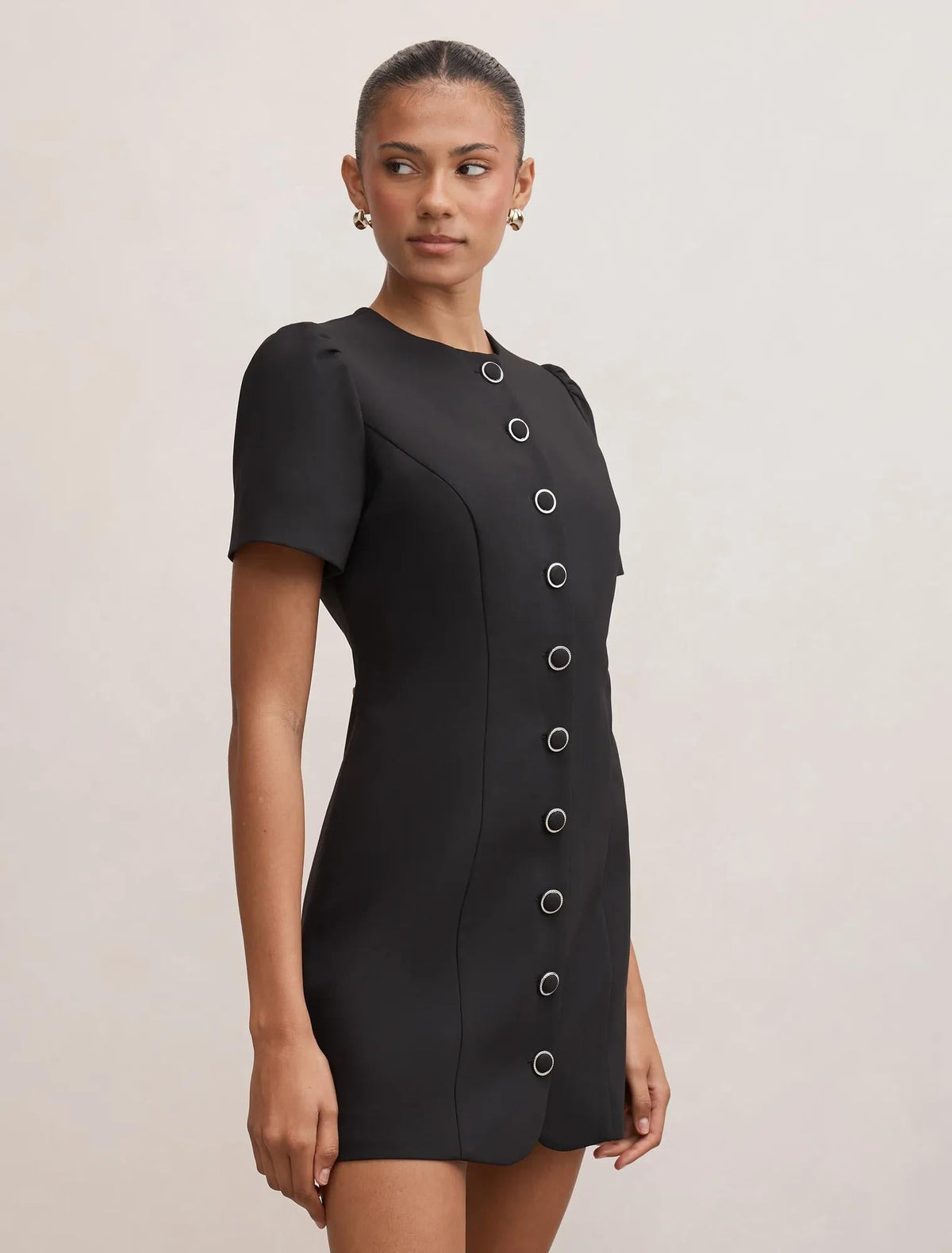 Elinda Button Up Mini Dress Black