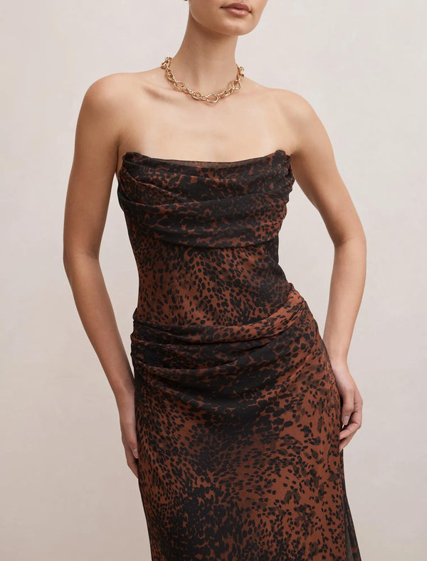 Gwynne Draped Strapless Maxi Flecked Spot