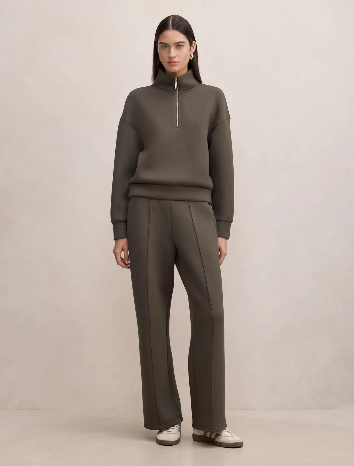 Hattie Zip Front Lounge Jumper Sage Moss