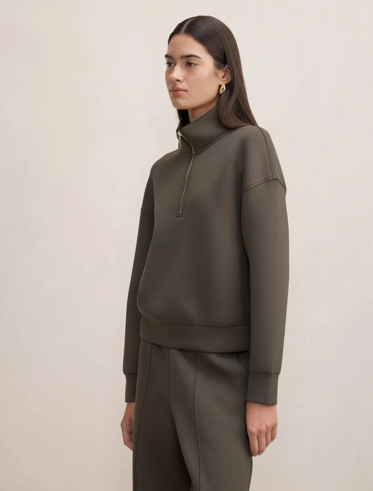 Hattie Zip Front Lounge Jumper Sage Moss