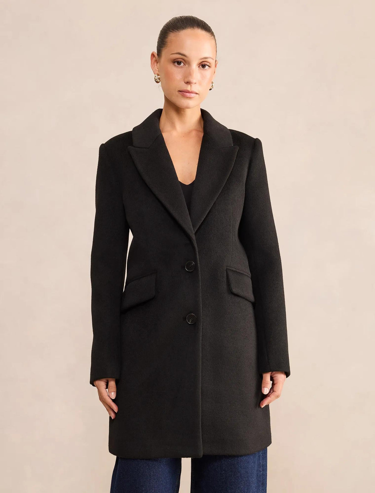 Avery Petite Single Breasted Coat Black