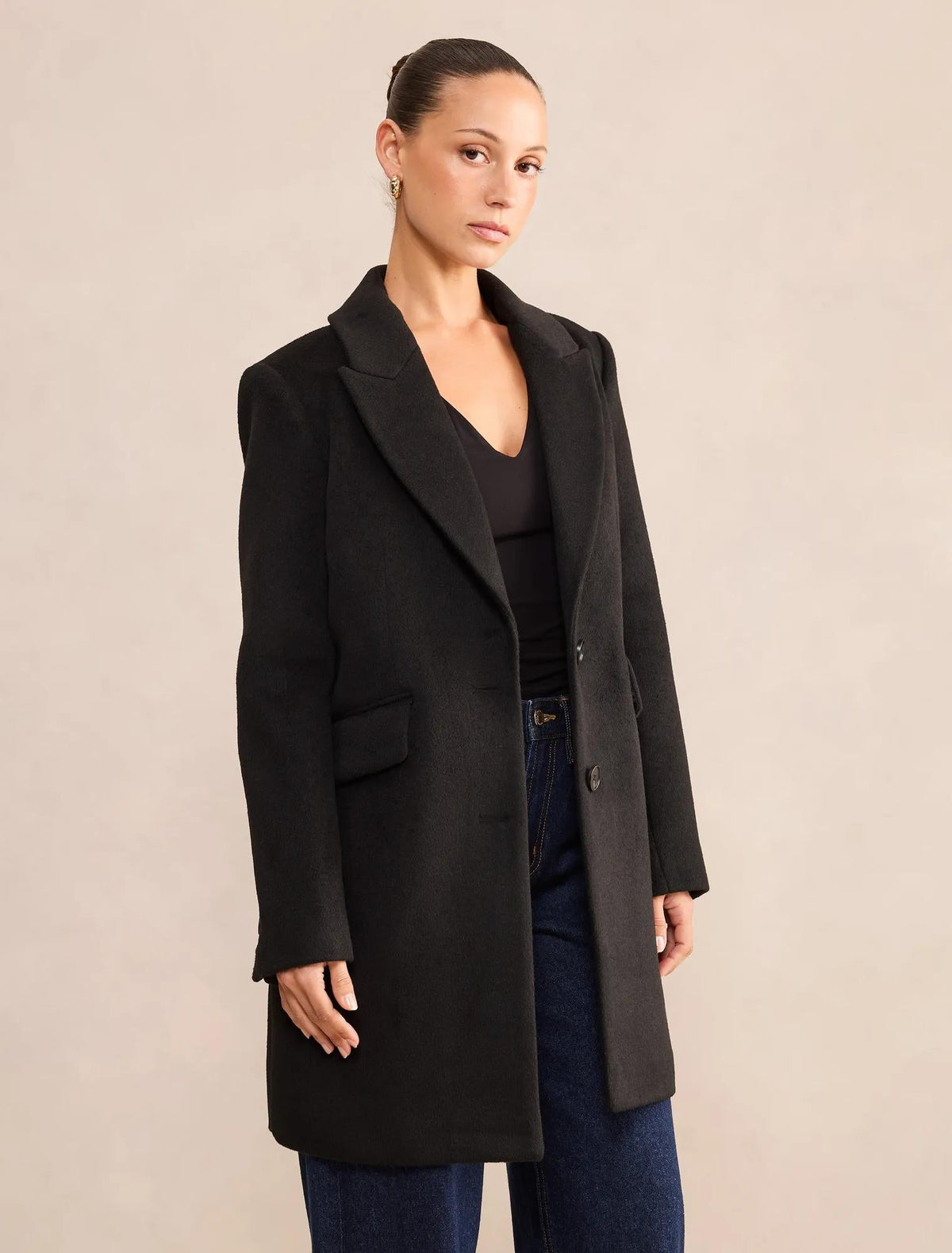 Avery Petite Single Breasted Coat Black