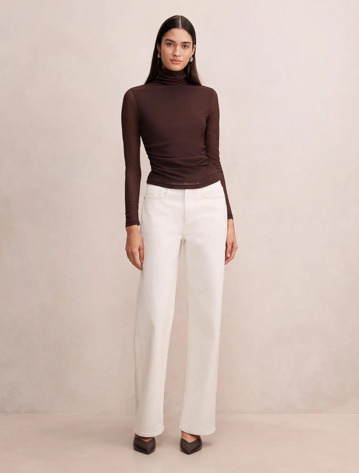 Halston Roll Neck Long Sleeve Top Chocolate Freckle