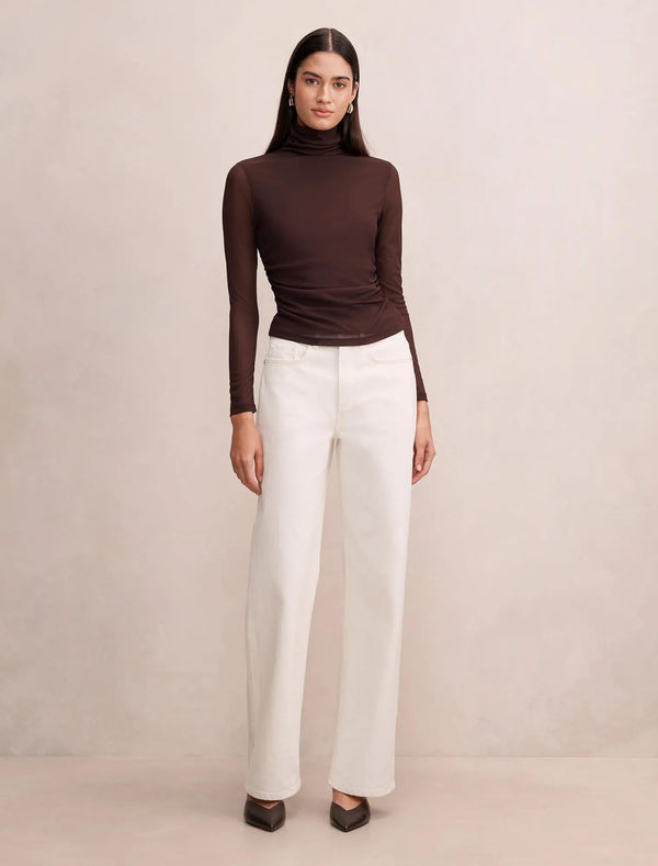 Halston Roll Neck Long Sleeve Top Chocolate Freckle