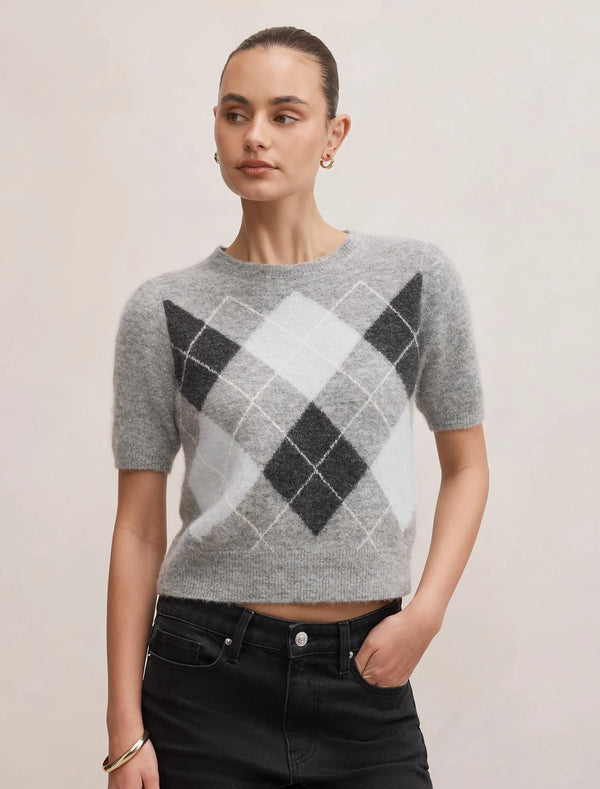 Andy Argyle Fluffy Knit Tee Grey Argyle