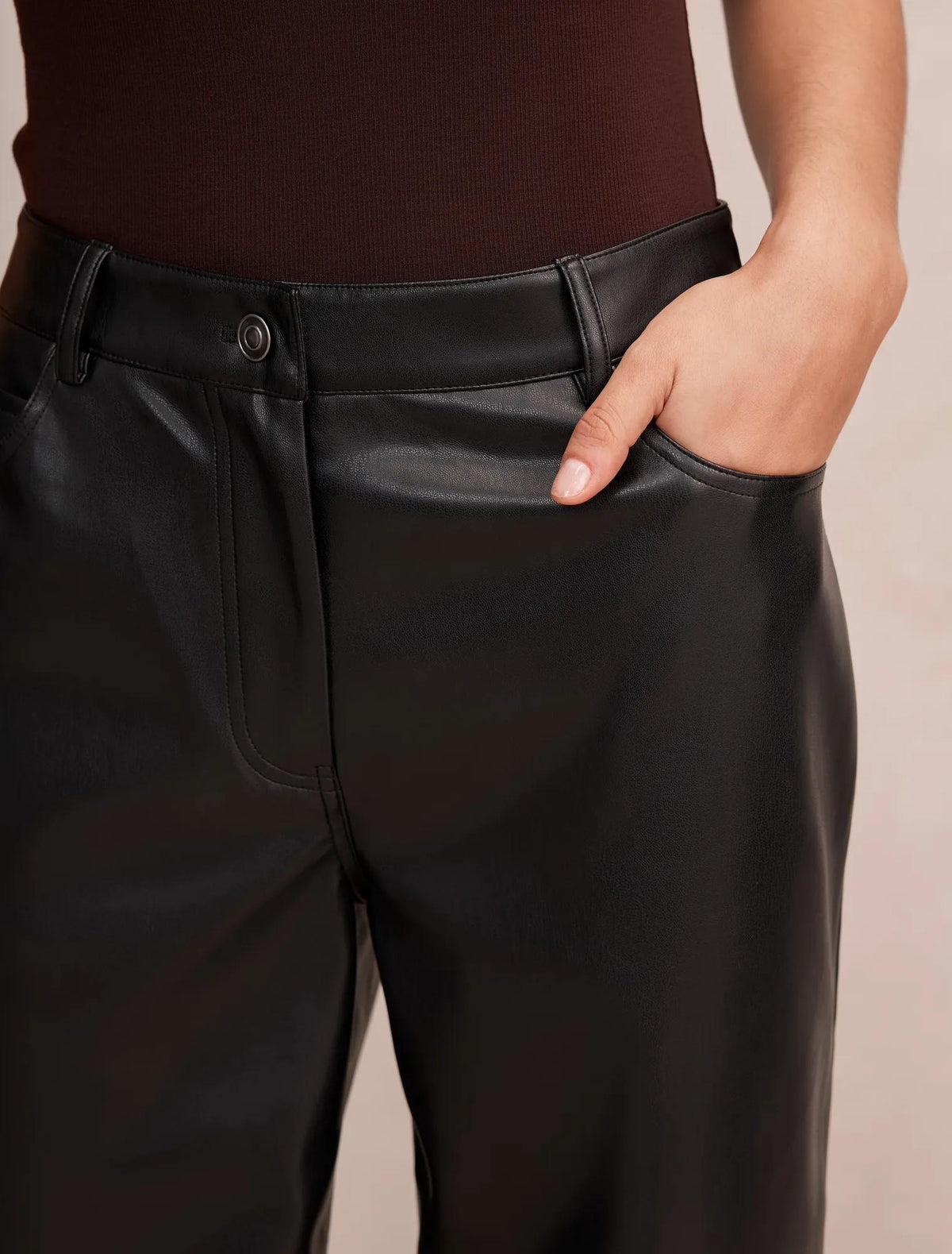Cara Faux Leather Barrel Leg Pants Black