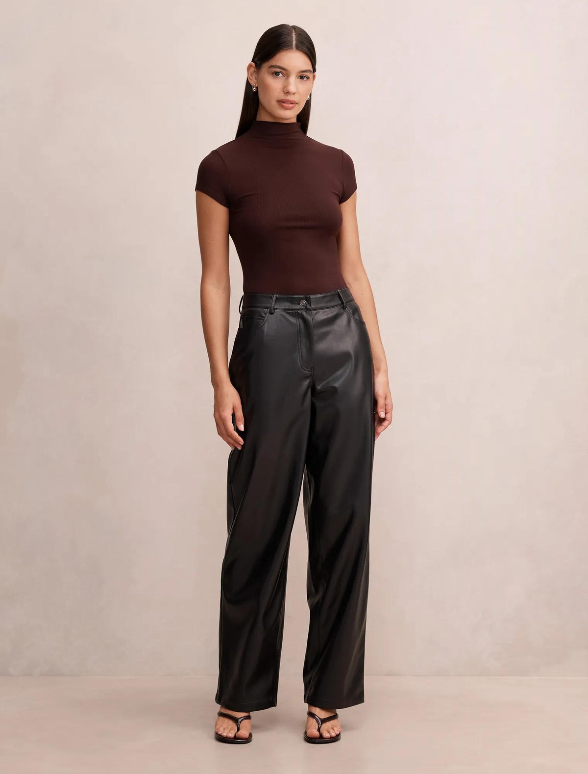 Cara Faux Leather Barrel Leg Pants Black