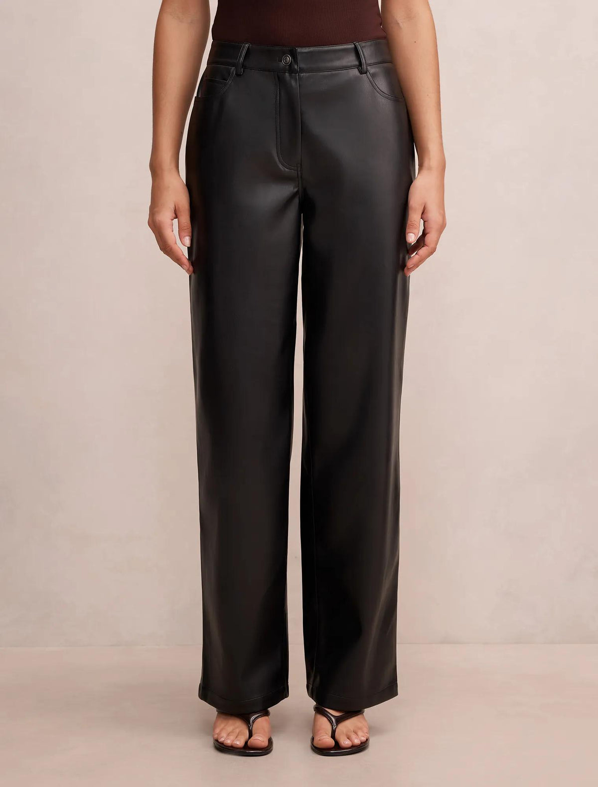 Cara Faux Leather Barrel Leg Pants Black