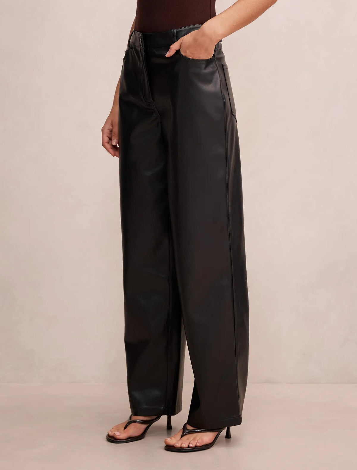 Cara Faux Leather Barrel Leg Pants Black