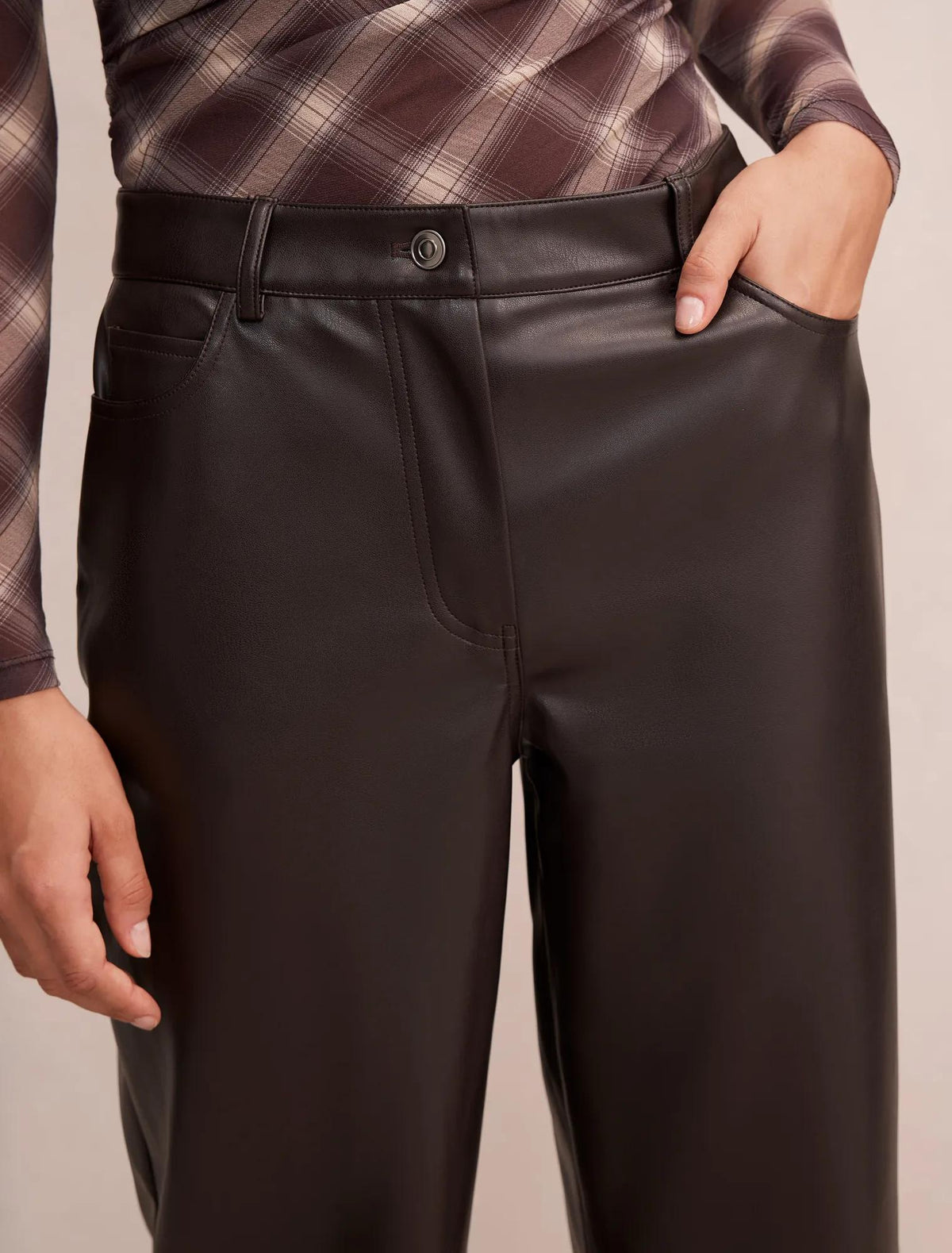 Cara Faux Leather Barrel Leg Pants Chocolate