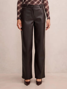 Cara Faux Leather Barrel Leg Pants Chocolate