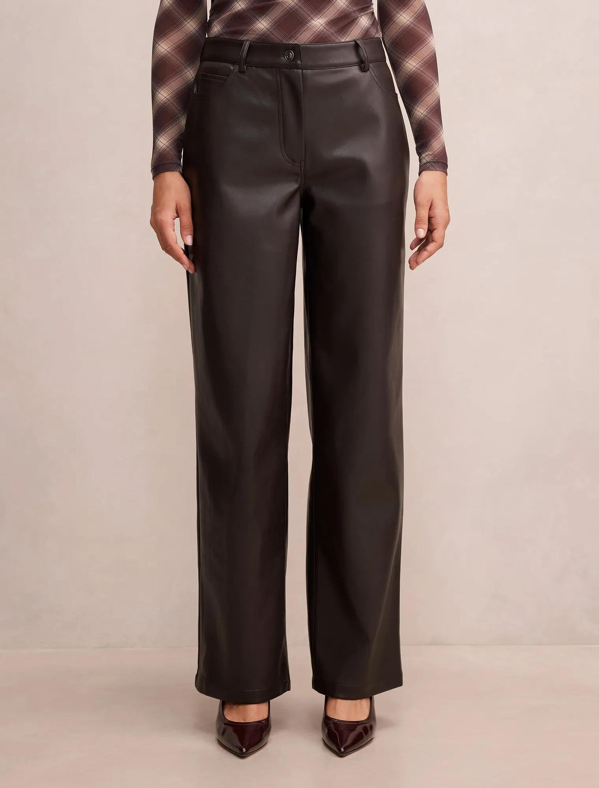 Cara Faux Leather Barrel Leg Pants Chocolate