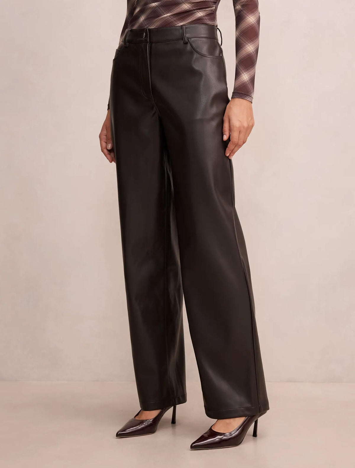 Cara Faux Leather Barrel Leg Pants Chocolate