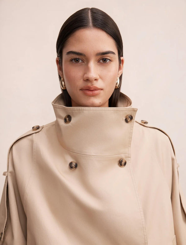 Billie Funnel Neck Short Trench Coat Sand