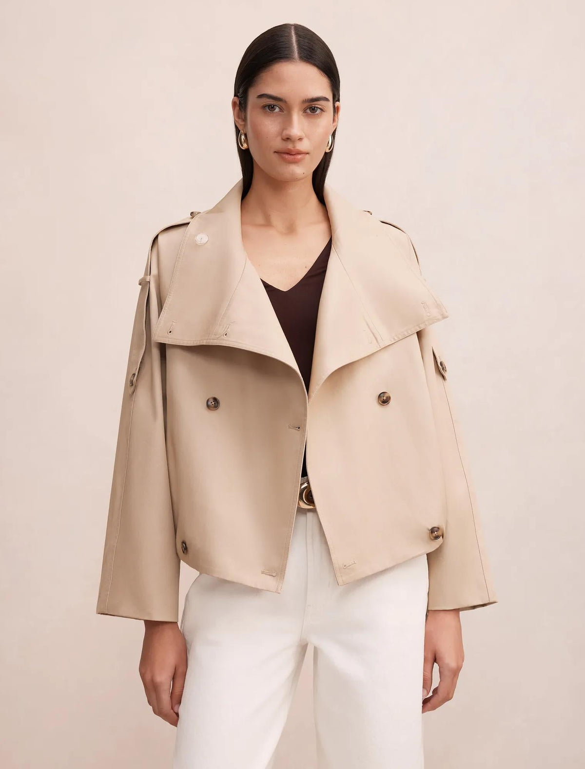 Billie Funnel Neck Short Trench Coat Sand