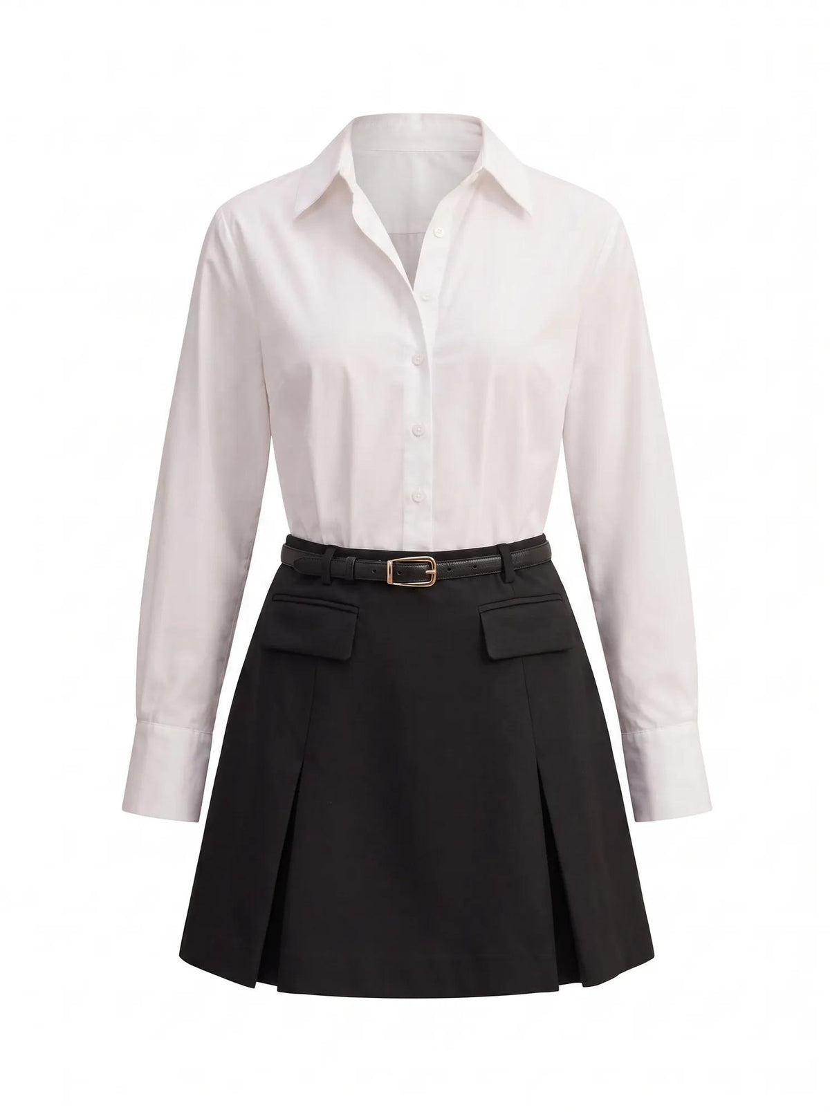 Esme Shirt Belted Mini Dress White/ Black_mannequin