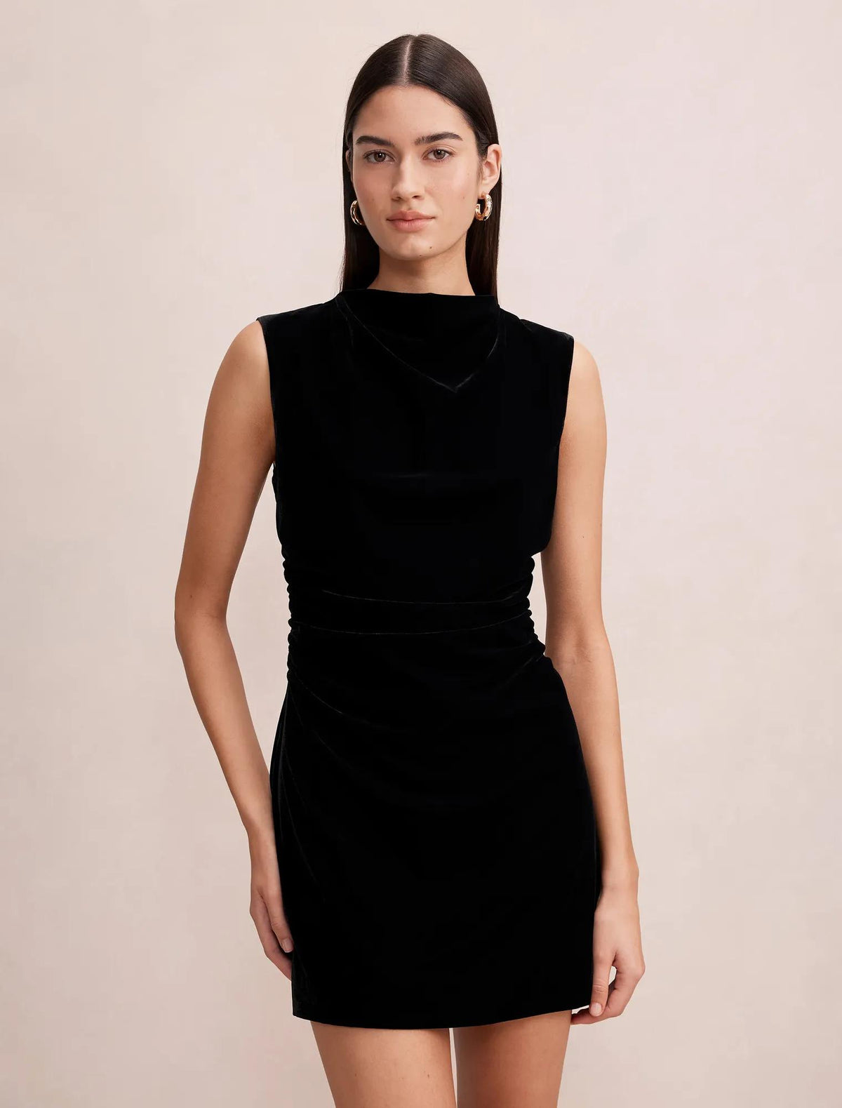 Iris High Neck Velvet Mini Dress Black