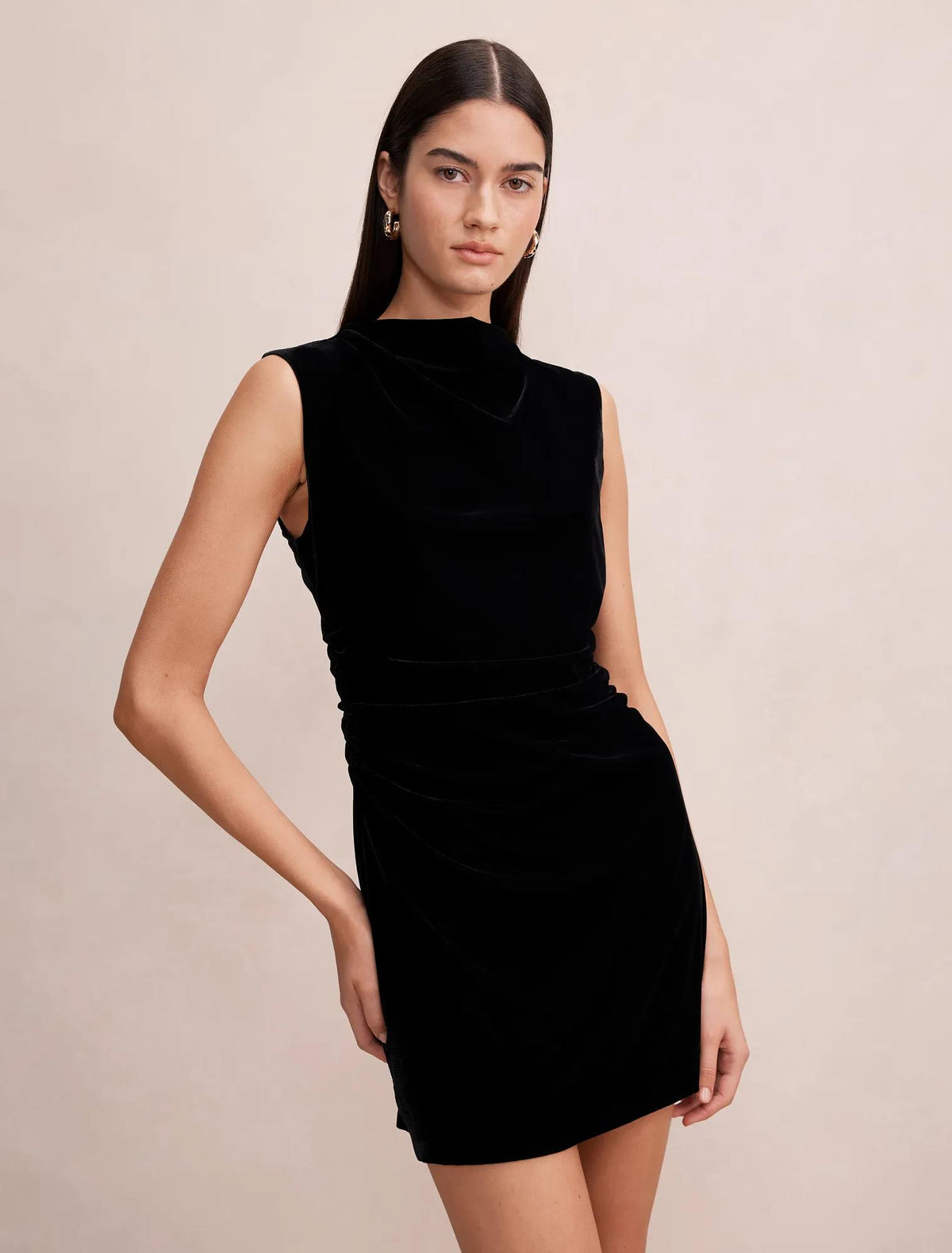 Iris High Neck Velvet Mini Dress Black