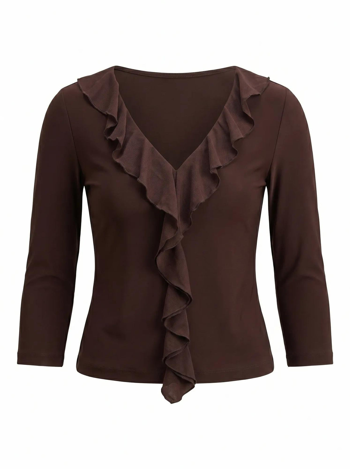 Orla Ruffle 3/4 Sleeve Top Chocolate