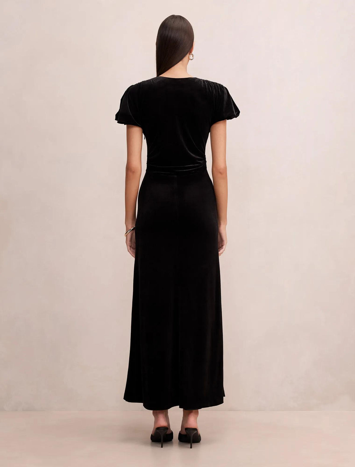 Elma Velvet Ruched Maxi Dress Black