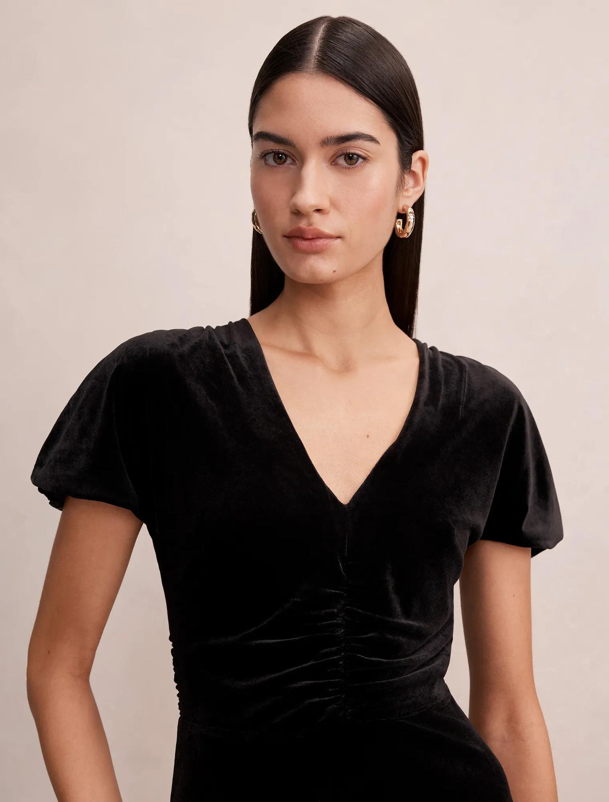 Elma Velvet Ruched Maxi Dress Black