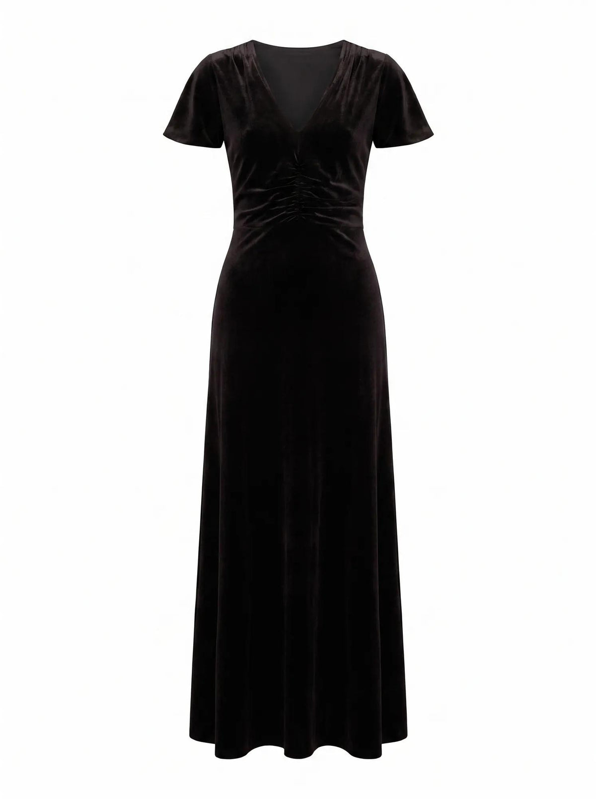 Elma Velvet Ruched Maxi Dress Black_mannequin