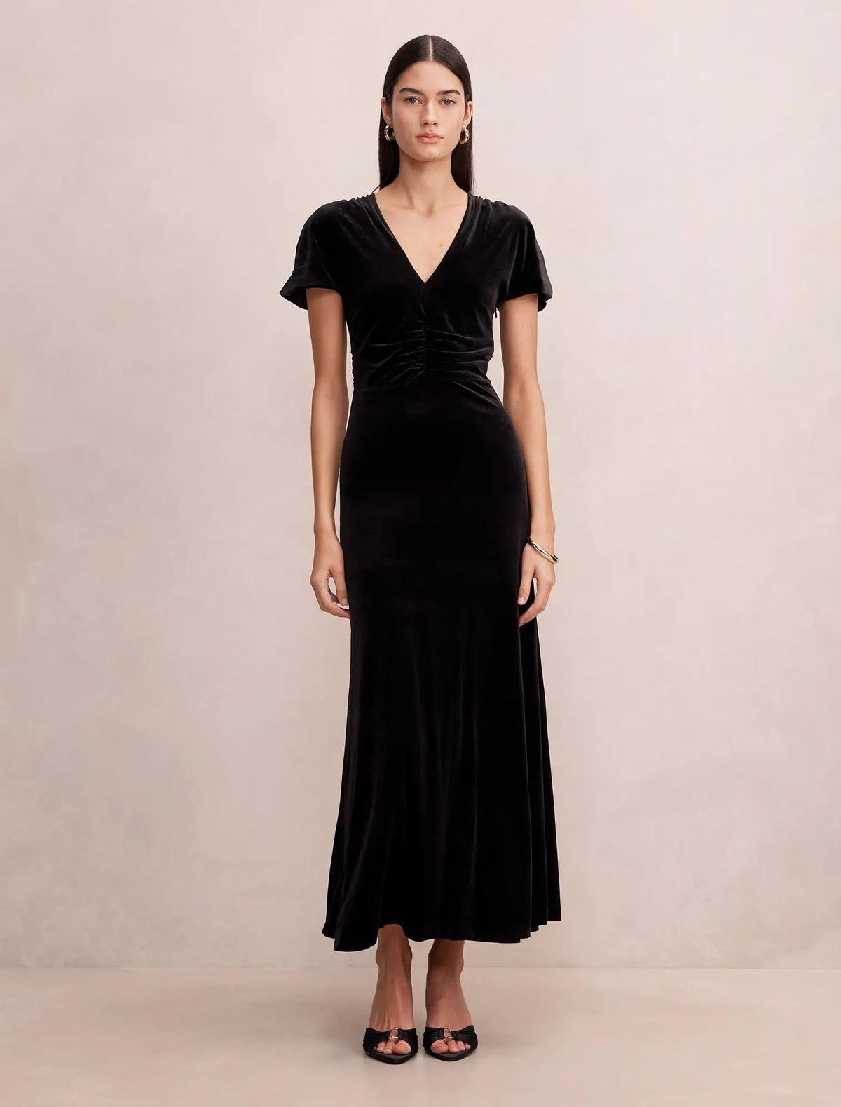 Elma Velvet Ruched Maxi Dress Black