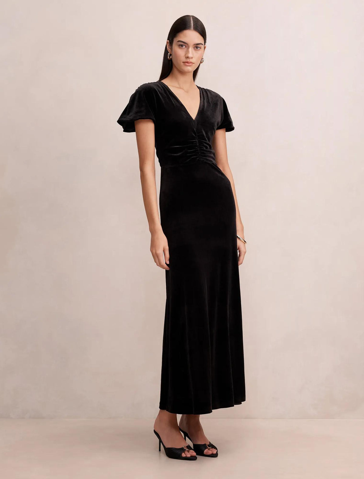 Elma Velvet Ruched Maxi Dress Black