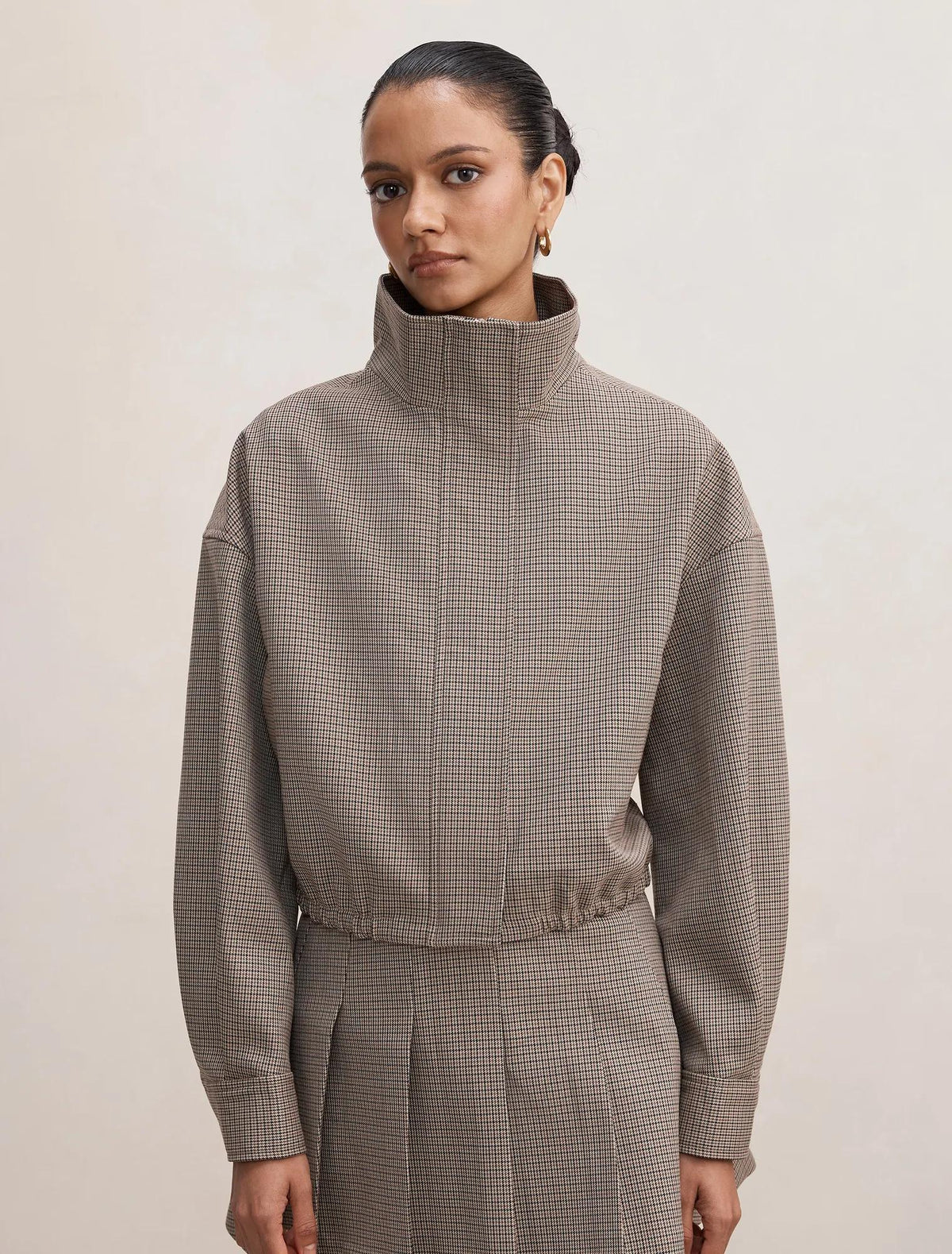 Hazel Petite Funnel Neck Jacket Micro Check Set