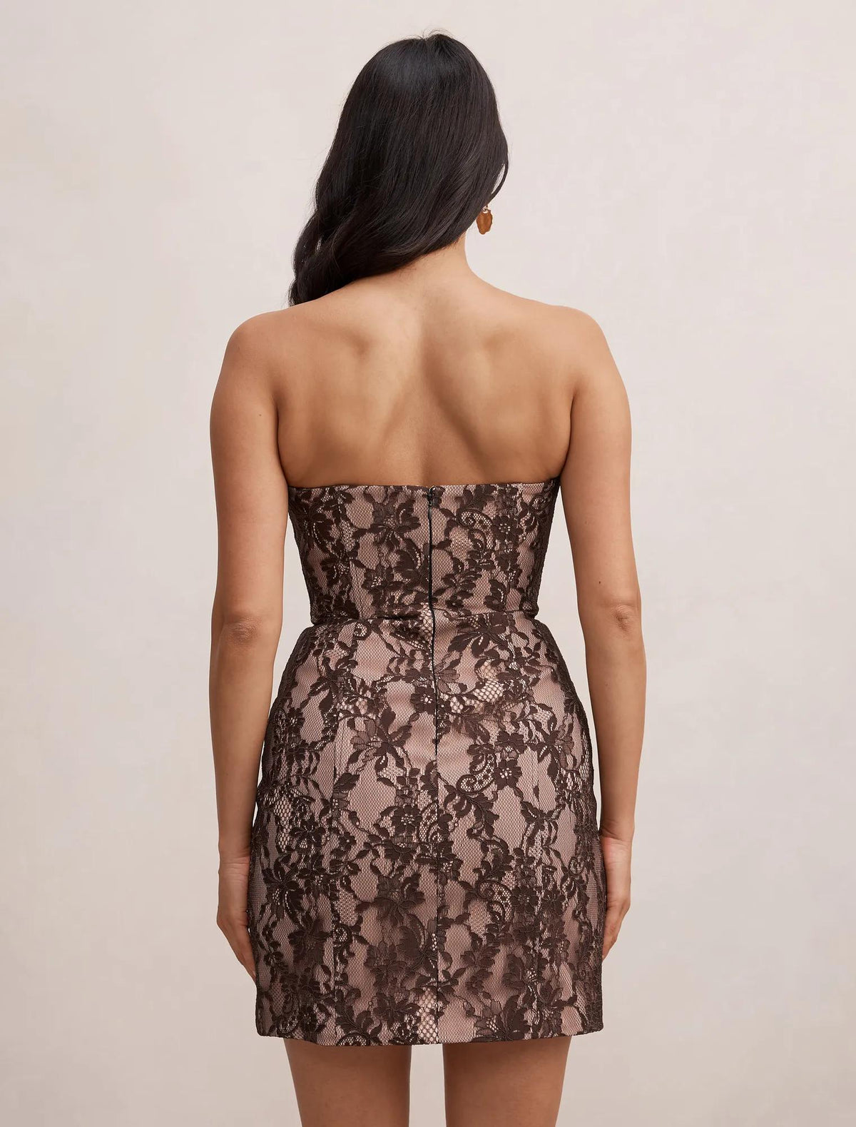 Reese Strapless Lace Corset Mini Dress Chocolate Freckle