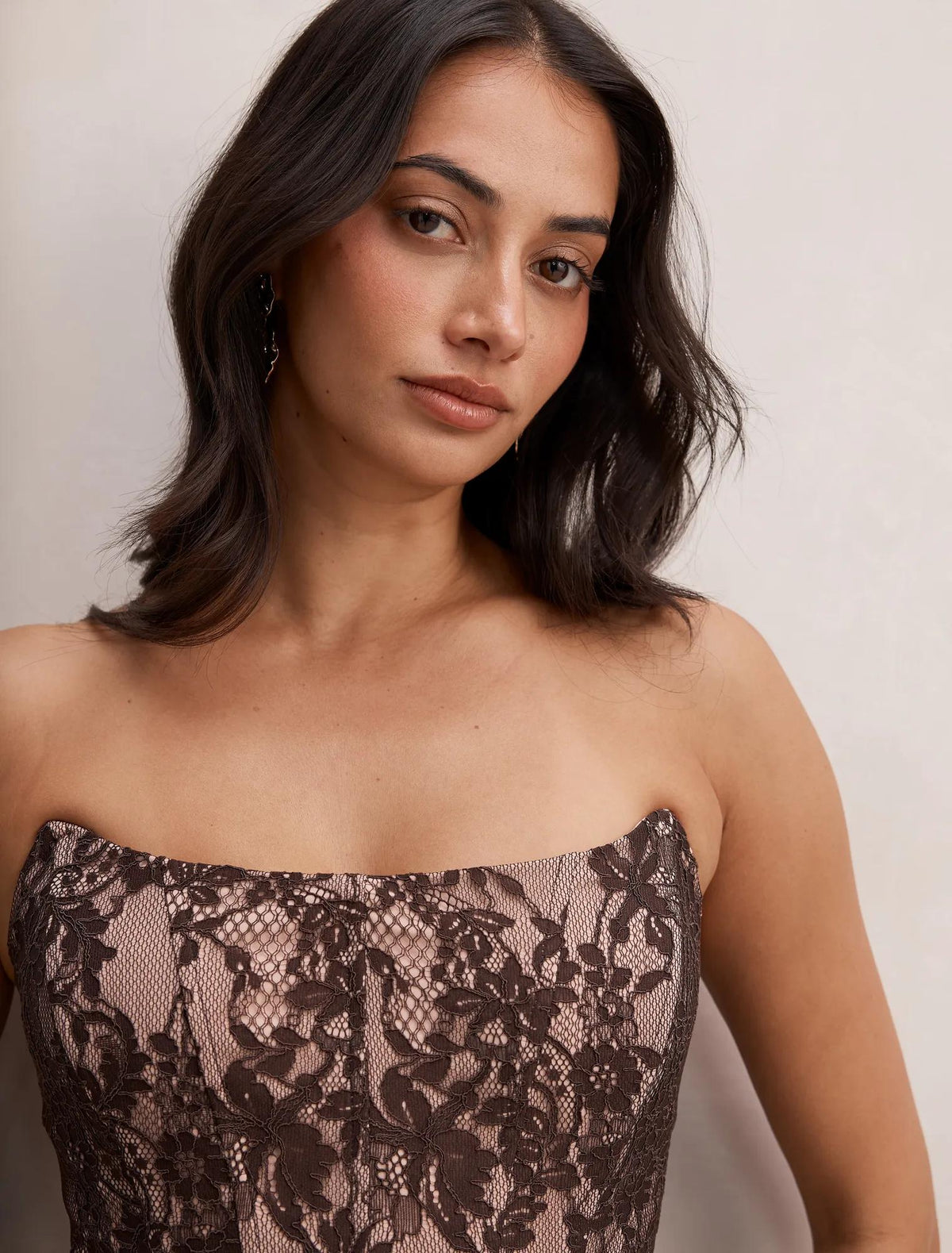 Reese Strapless Lace Corset Mini Dress Chocolate Freckle