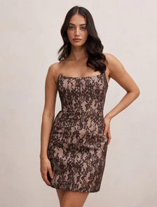 Reese Strapless Lace Corset Mini Dress Chocolate Freckle