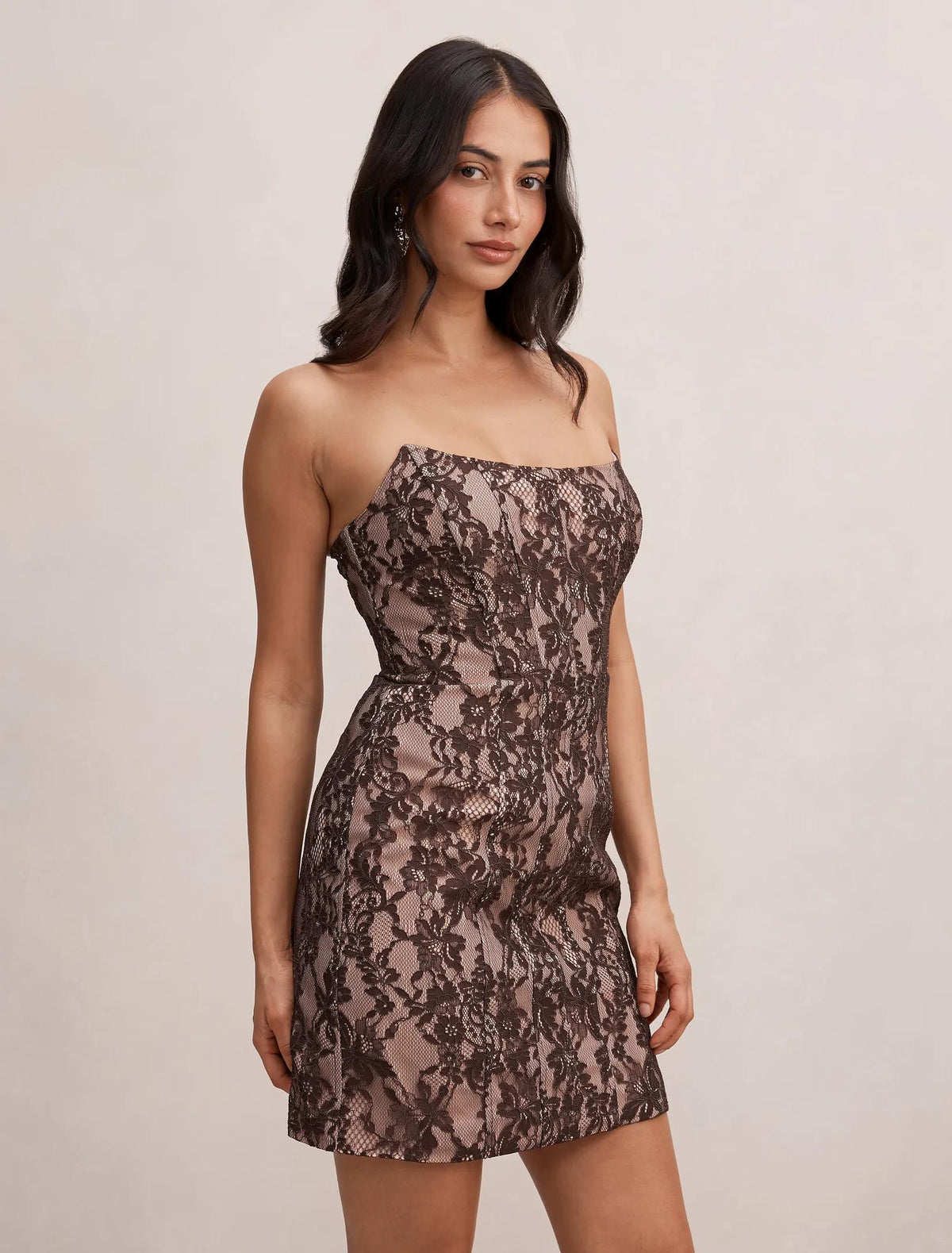 Reese Strapless Lace Corset Mini Dress Chocolate Freckle