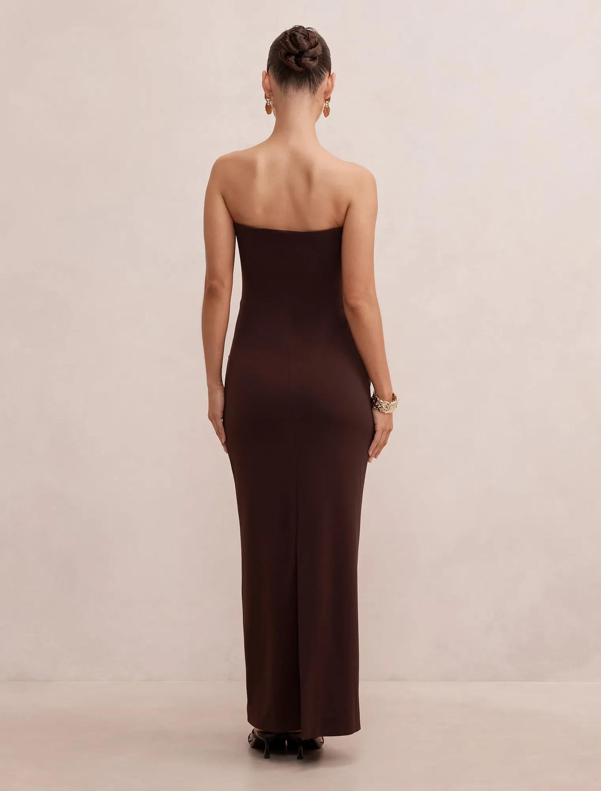 Lilah Petite Strapless Crepe Dress Dark Chocolate